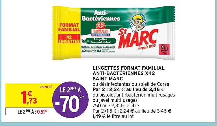 Lingettes Format Familial Anti-bactériennes X42 Saint Marc