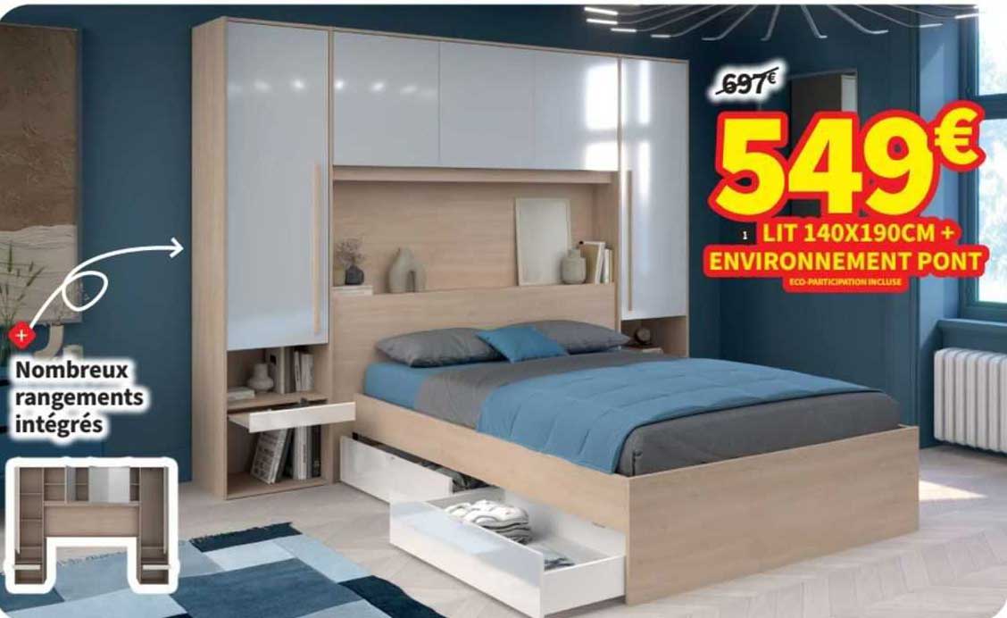 lit 140x190cm + environnement pont