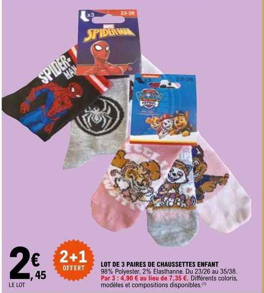 Lot De 3 Paires De Chaussettes Enfant 2+1 Offert