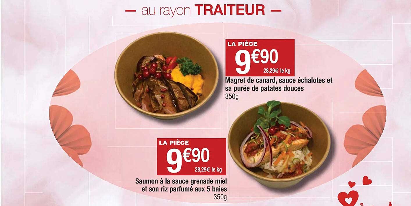 magret de canard, sauce échalotes et sa purée de patates douces ou saumon à la sauce grenade miel et son riz parfumé aux 5 baies
