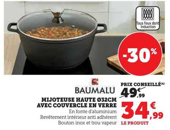 mijoteuse haute ø 32 cm avec couvercle en verre baumalu