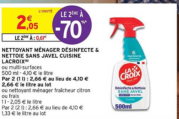 nettoyant ménager désinfecte & nettoie sans javel cuisine lacroix