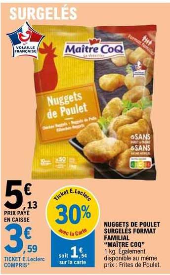 nuggets de poulet surgelés format familial "maître coq"