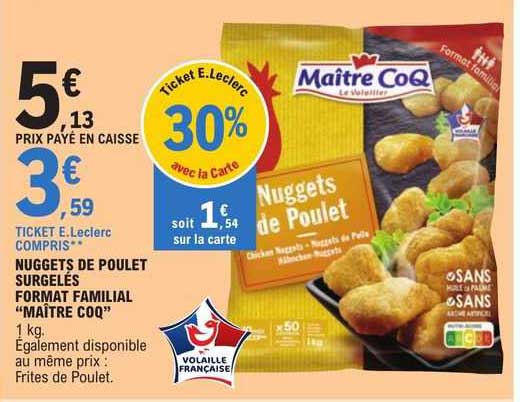 nuggets de poulet surgelés format familial "maître coq"