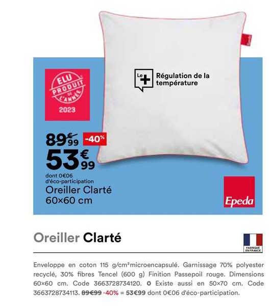 Oreiller Clarté 60x60 Cm