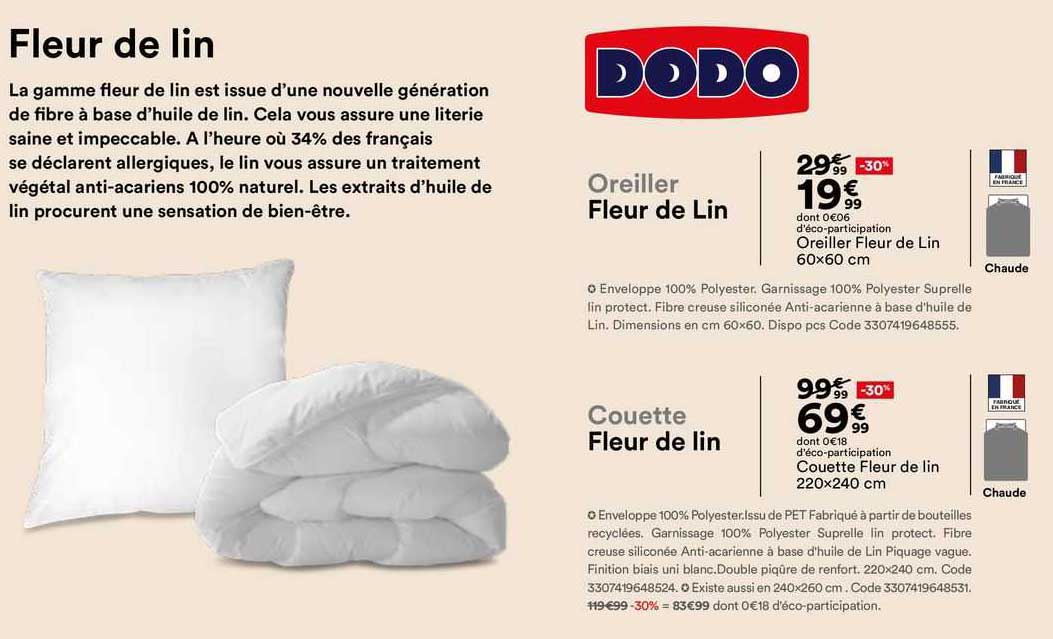 oreiller fleur de lin 60x60 cm couette fleur de lin 220x240 cm dodo