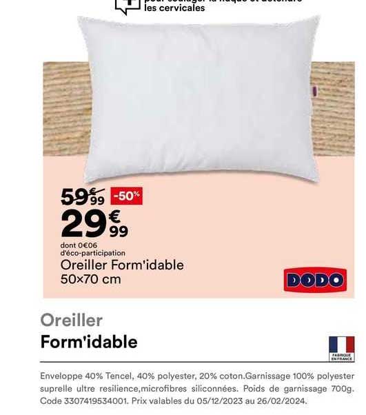 oreiller form'idable 50x70 cm