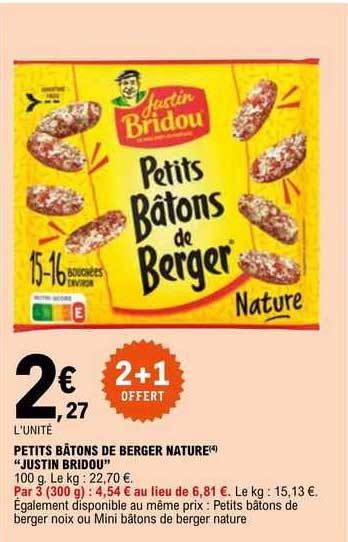 petits bâtons de berger nature "justin bridou"
