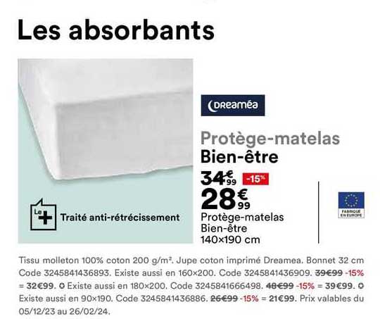 protège-matelas bien-être 140x190 cm dreaméa