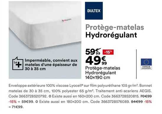 protège-matelas hydrorégulant 140x190 cm