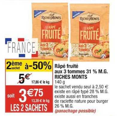 râpé fruité aux 3 tommes 31% mg riches monts