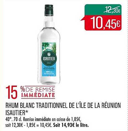 rhum blanc traditionnel de l'île de la réunion isautier