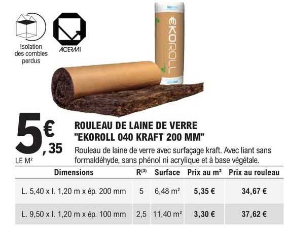 Rouleau De Laine De Verre "ekoroll 040 Kraft 200 Mm"