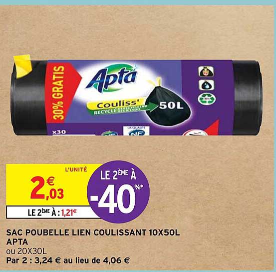 Sac Poubelle Lien Coulissant 10 X 50 L Apta