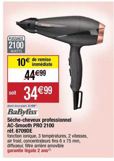 sèche-cheveux professionnel ac-smooth pro 2100 babyliss