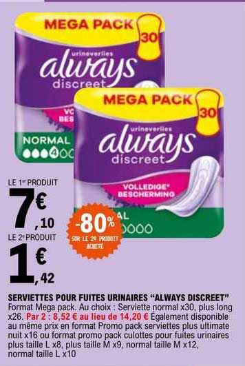 serviettes pour fuites urinaires "always discreet"