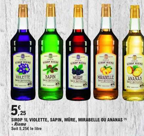Sirop 1l Violette, Sapin, Mûre, Mirabelle Ou Ananas - Rieme