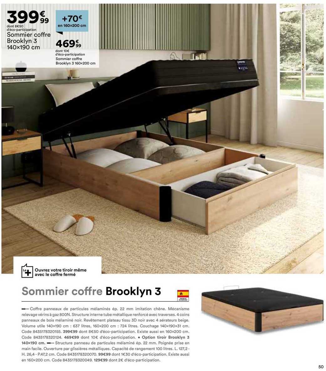 sommier coffre brooklyn 3 140 x 190 cm, sommier coffre brooklyn 3 160 x 200 cm