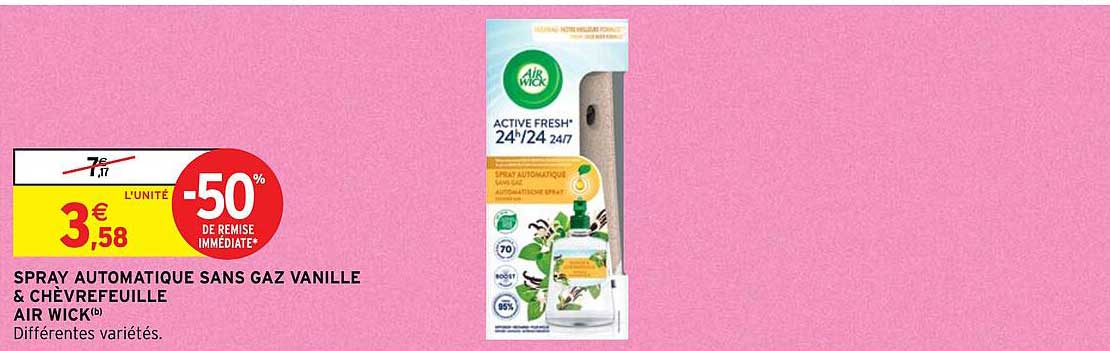 spray automatique sans gaz vanille & chèvrefeuille air wick