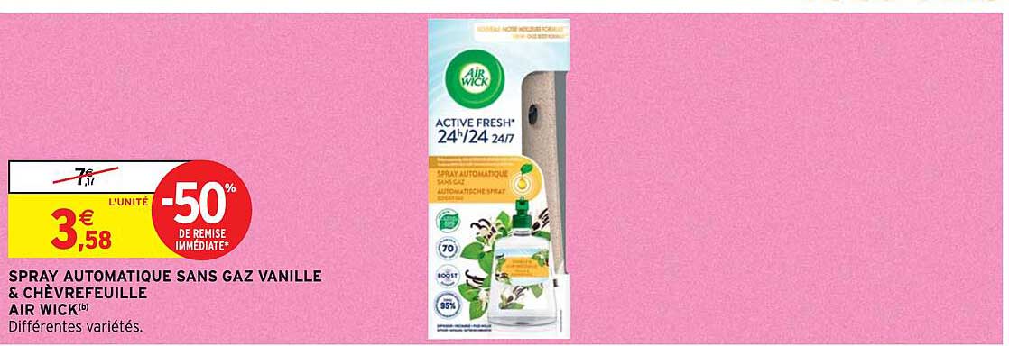 spray automatique sans gaz vanille & chèvrefeuille air wick