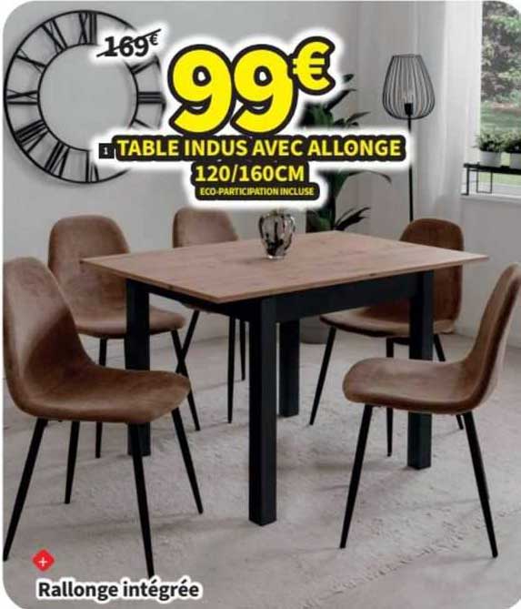 table indus avec allonge 120/8160cm