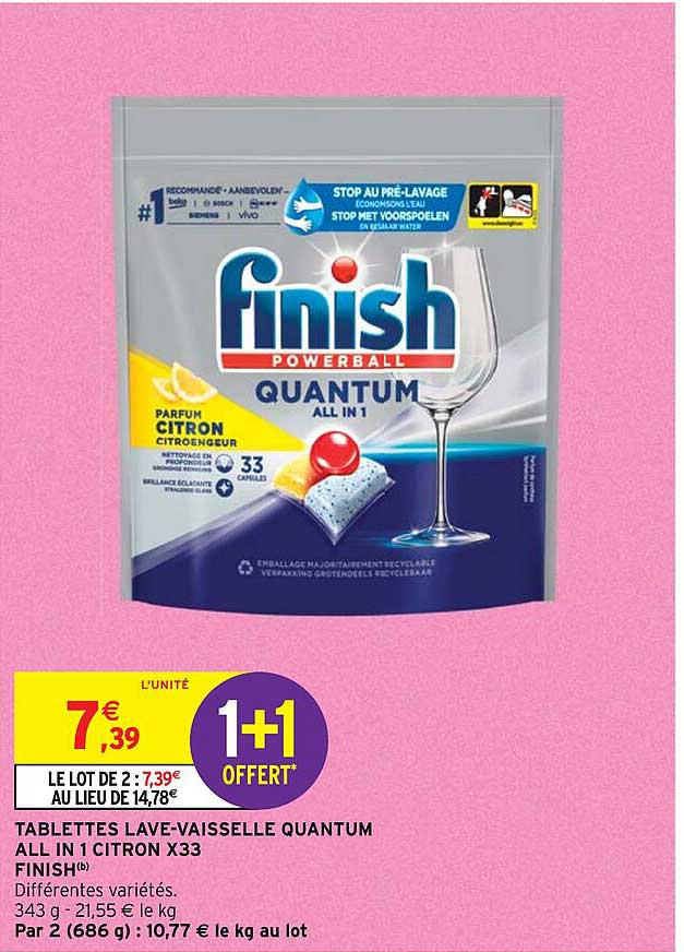 tablettes lave-vaisselle quantum all in 1 citron x 33 finish
