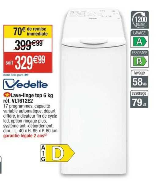 vedette lave-linge top 6 kg