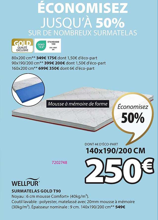 wellpur surmatelas gold t90