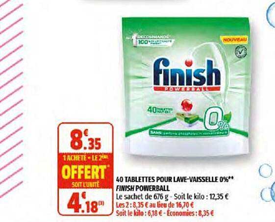 40 tablettes pour lave-vaisselle 0% finish powerball