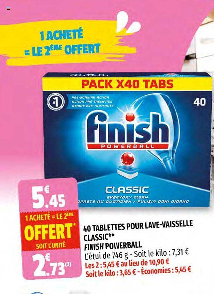 40 tablettes pour lave-vaisselle classic finish powerball