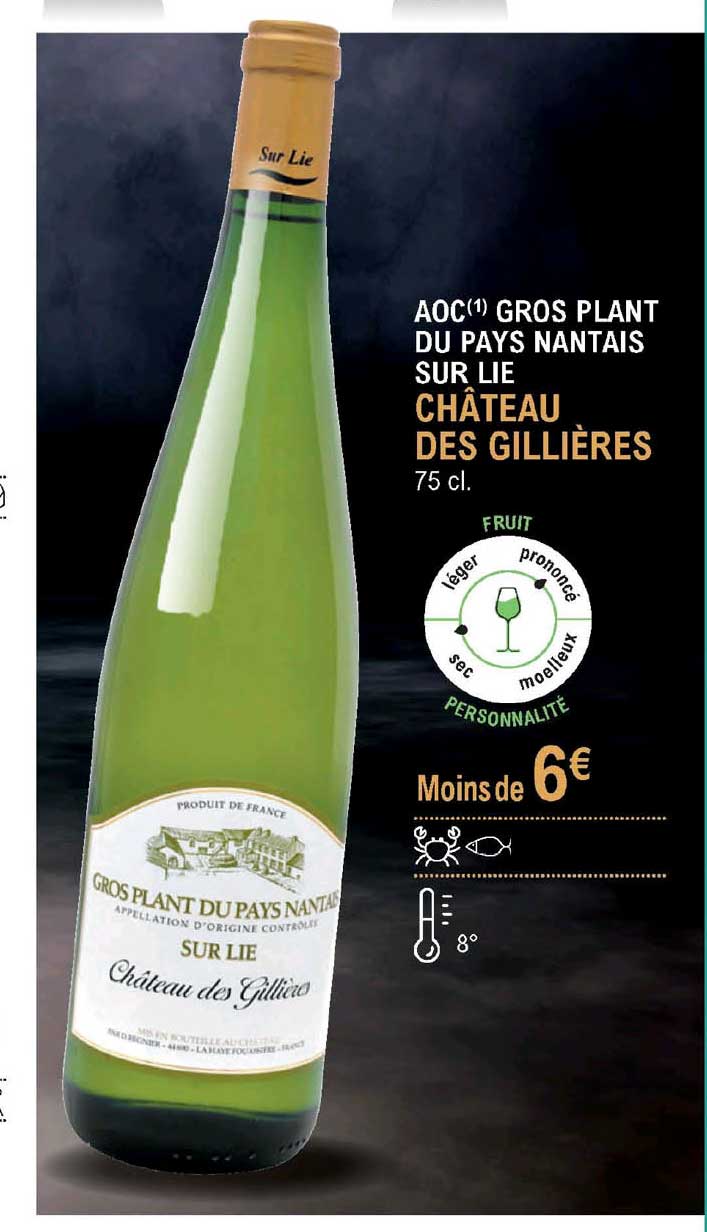 aoc gros plant du pays nantais sur lie château des gillières