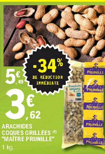 arachides coques grillés maître prunille -34% de réduction immédiate