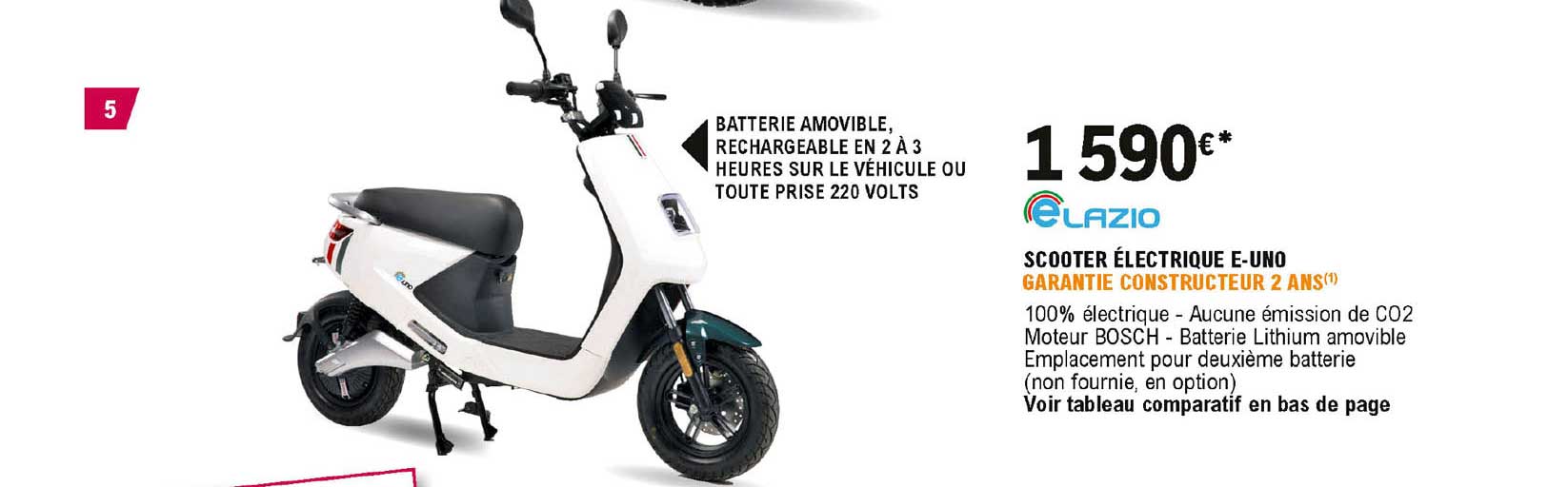 batterie amovible, rechargeable en 2 à 3 heures sur le véhicule ou toute prise 220 volts