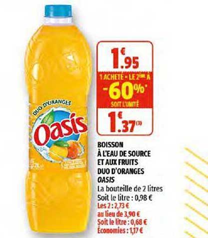 boisson à l'eau de source et aux fruits duo d'oranges oasis