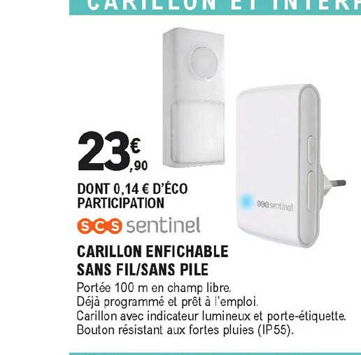 carillon enfichable sans fil sans pile sentinel