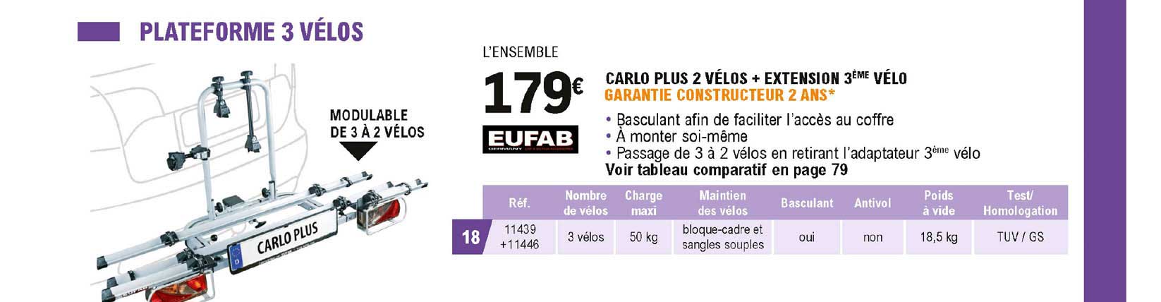 carlo plus 2 vélos + extension 3ème vélo eufab