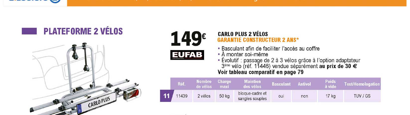 carlo plus 2 vélos eufab