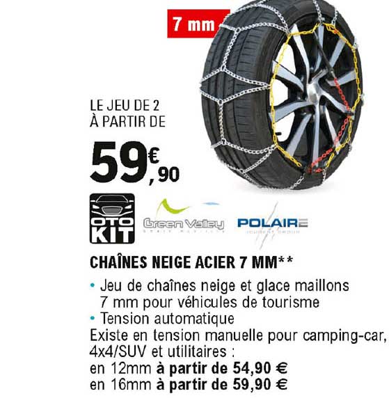 chaînes neige acier 7 mm green valley polaire