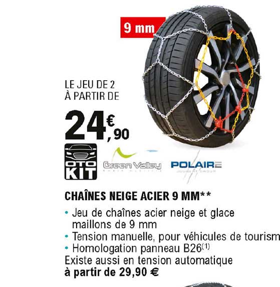 chaînes neige acier 9 mm green valley, polaire
