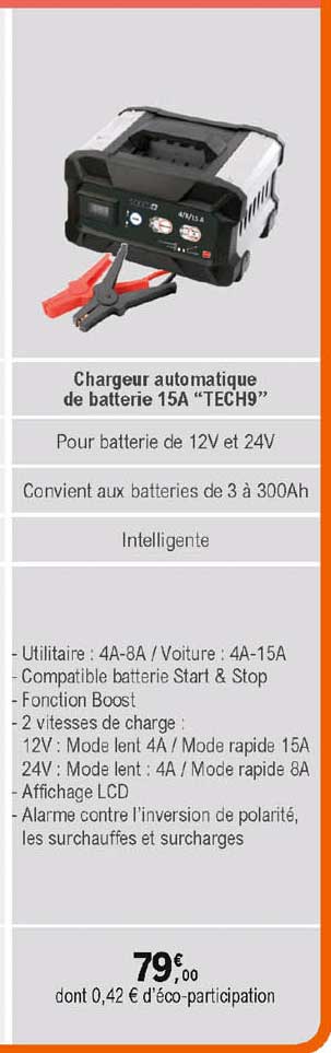chargeur automatique de batterie 15a "tech9"