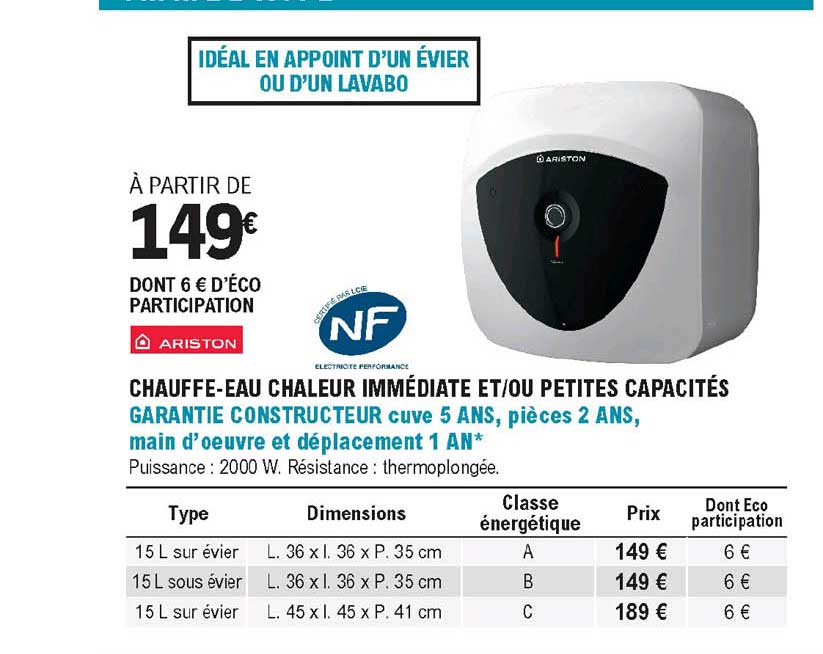 Chauffe-eau Chaleur Immédiate Et-ou Petites Capacités Ariston