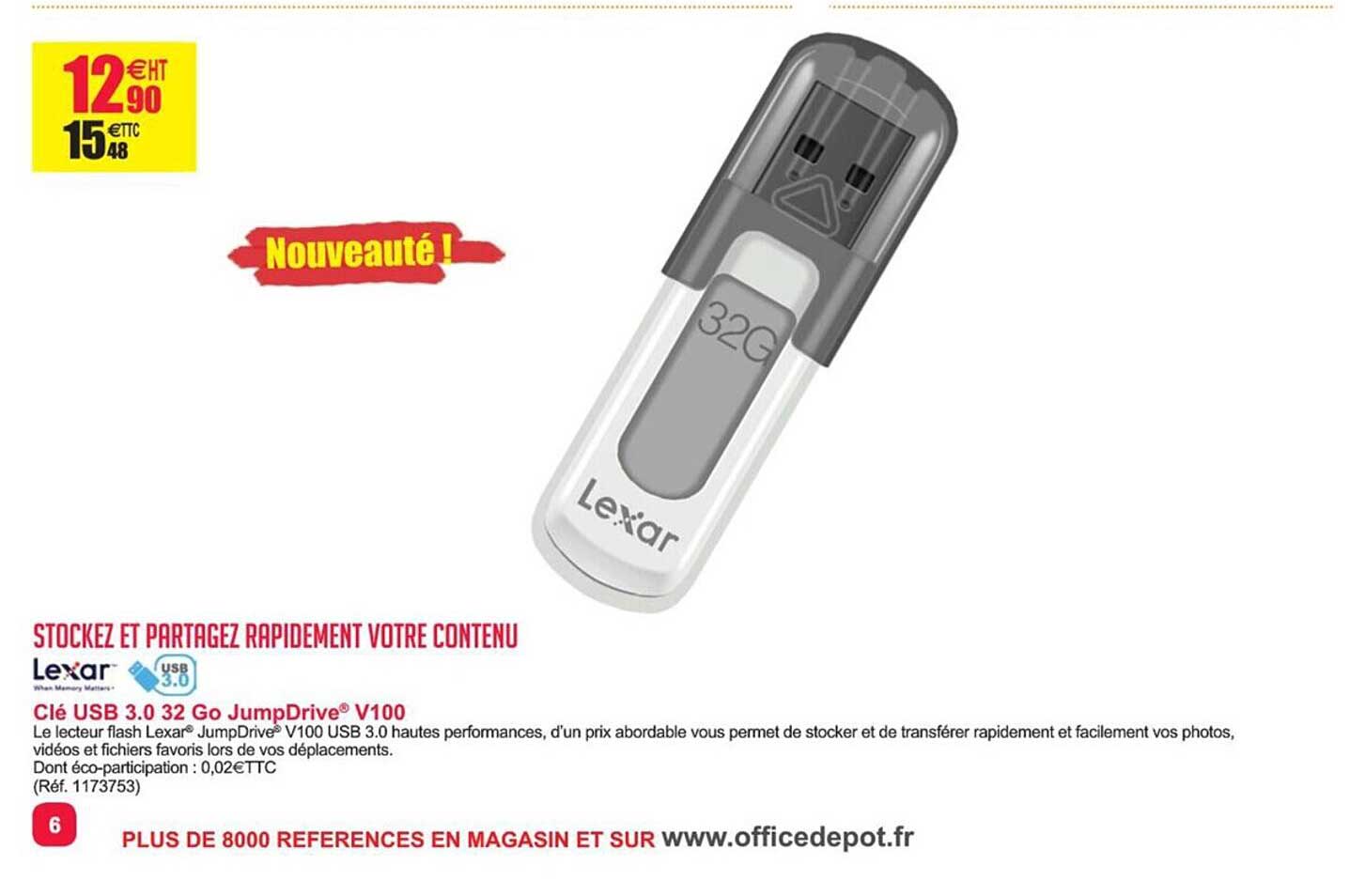 clé usb 3.0 32 go jumpdrive v100 lexar