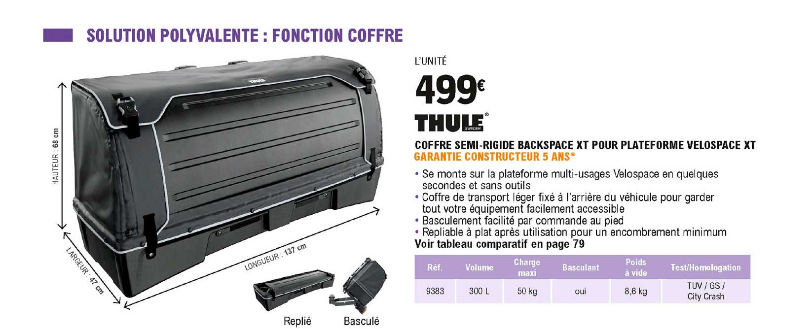 coffre semi-rigide backspace xt pour plateforme velospace xt thule