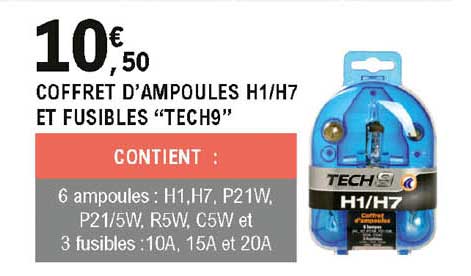 coffret d'ampoules h1 - h7 et fusibles "tech9"