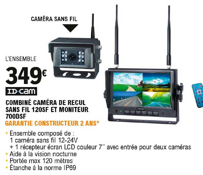 combiné caméra de recul sans fil 120sf et moniteur 700dsf