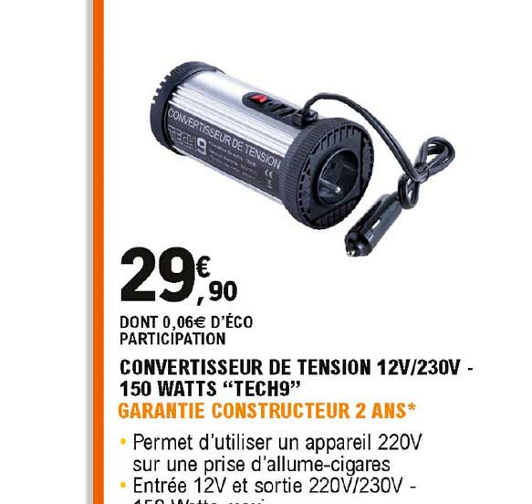 convertisseur de tension 12v-230v - 150 watts "tech9"