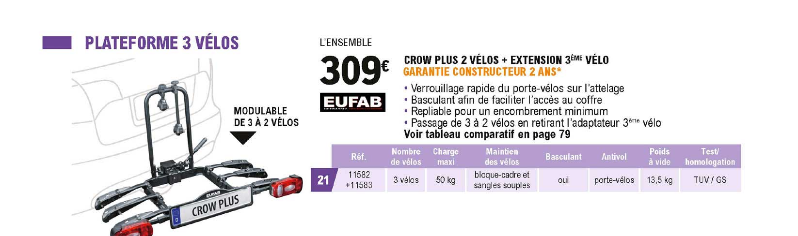 Crow Plus 2 Vélos + Extension 3ème Vélo Eufab