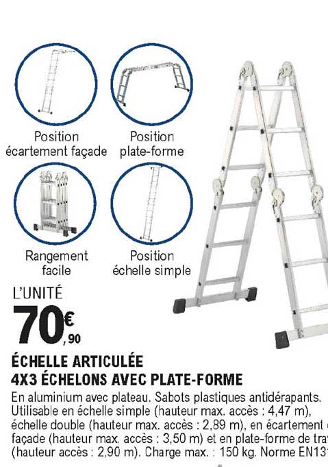 échelle articulée 4x3 échelons avec plate-forme
