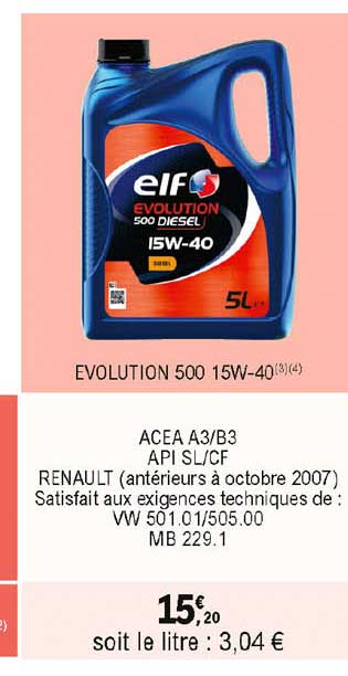 evolution 500 15w-40 elf