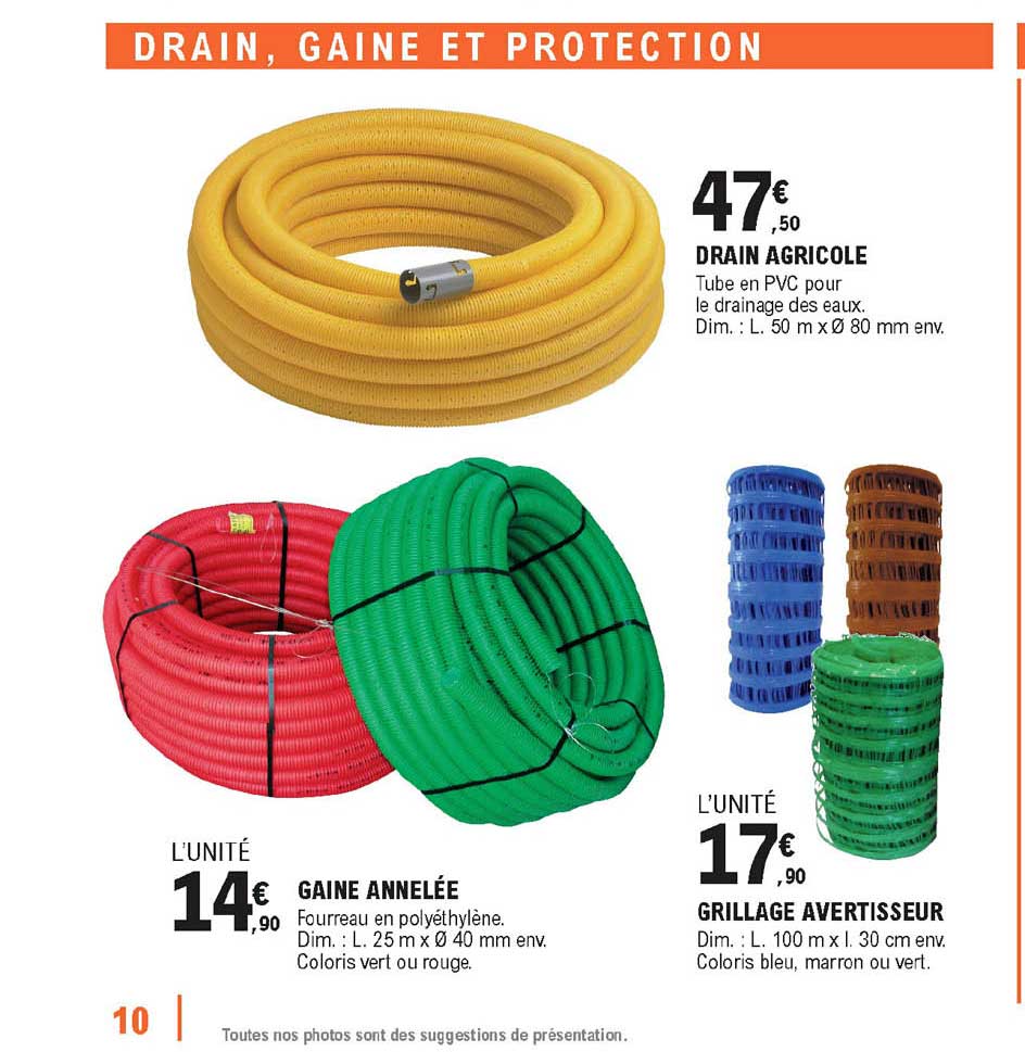 gaine annelée, grillage avertisseur, drain agricole
